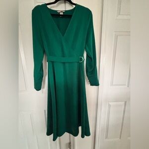 h&m green long sleeve dress Women's Khaki green Long-sleeved midi dress